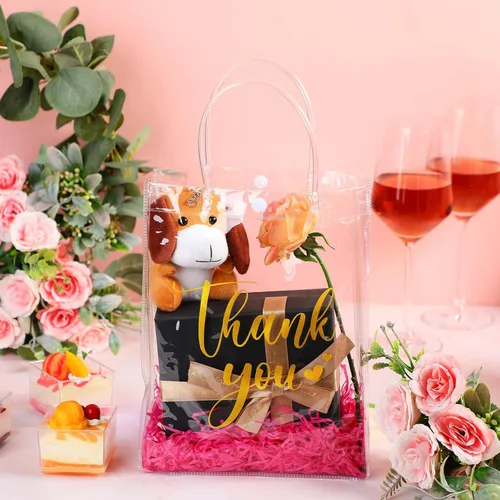 Miniatura 3 de Berlune 30 bolsas de regalo transparentes de agradecimiento con asas, bolsa de regalo reutilizable de plástico transparente de PVC para graduación