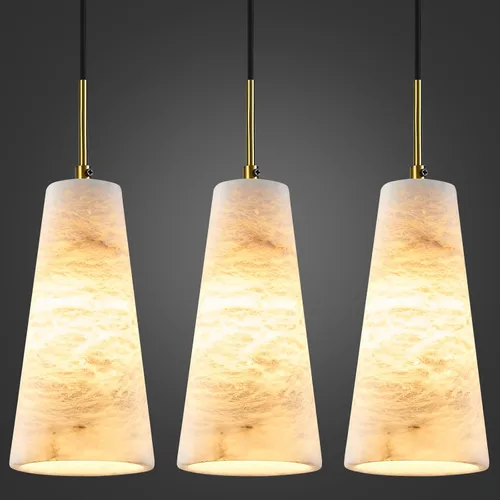Miniatura 10 de Luces colgantes de alabastro natural, isla de cocina, pantalla cónica de mármol blanco, modernas lámparas de techo negras para mesa de comedor, sala