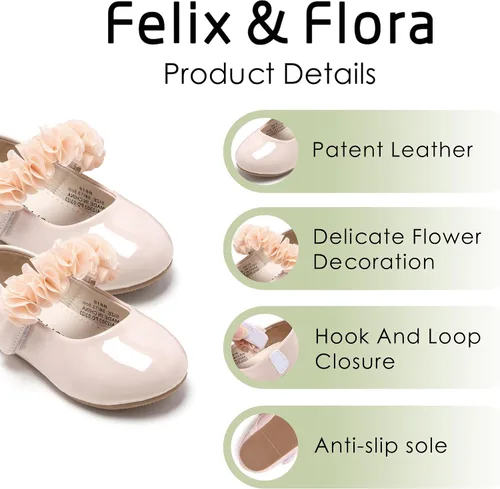 Miniatura 5 de Felix & Flora - Zapatos bajos de vestir con flores para niña pequeña, tipo balerina, para fiesta, escuela y boda