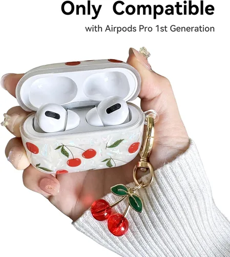 Miniatura 2 de Funda compatible con AirPods Pro (1ª generación), bonita funda estética de cereza para AirPod Pro con llavero de cereza, funda protectora de TPU