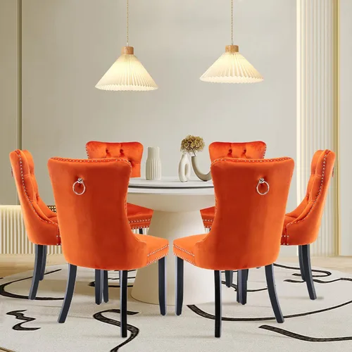 Miniatura 32 de Juego de 2 sillas de comedor tapizadas de terciopelo, sillas laterales de cocina de estilo moderno con ribete de cabeza de clavo y patas de madera