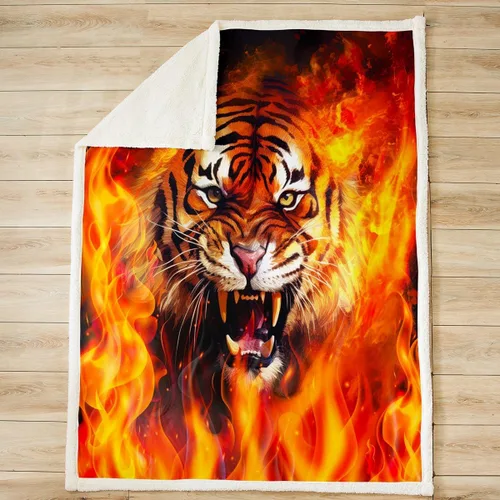 Miniatura 3 de Manfei Manta de tigre de fuego, manta de cama de tigre de llama naranja para niños, adolescentes y adultos, decoración de habitación, manta temática
