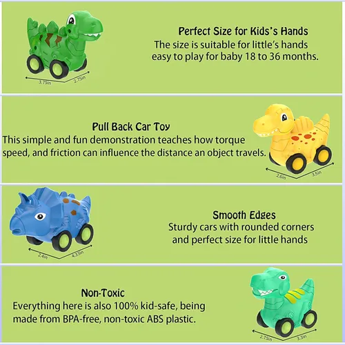 Miniatura 5 de Veslier Coche de Juguete de Dinosaurio para Niños de 3, 4 y 5 Años, Camión Transportador con Energía de Fricción con Pack de 4 Coches Pequeños