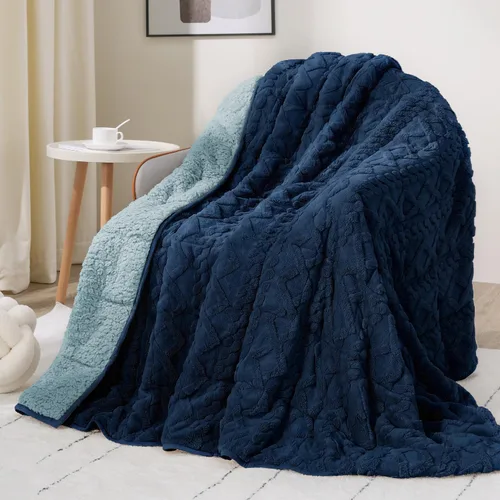 Miniatura 9 de Manta con peso de 15 libras, tamaño twin, manta con peso de sherpa a cuadros 3D de jacquard suave y elegante para adultos, manta de cama acogedora
