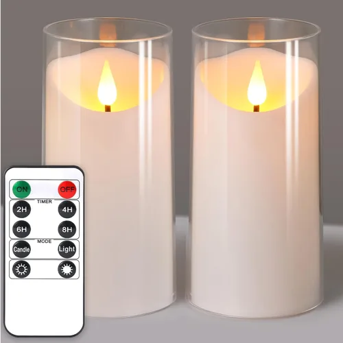 Miniatura 21 de NURADA Velas sin llama con temporizador remoto: vela de pilar LED de mecha 3D que funciona con pilas, juego de velas falsas de acrílico irrompible