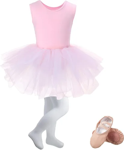 Miniatura 2 de Jeere 3 Piece Leotard Ballet Set Cute Dance Tutu Dress Pink Ballet Yoga Shoes Soft Dance Tight for Girl's Gymnastics Ballet