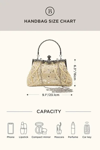 Miniatura 7 de BABEYOND Bolsos de mano de noche para mujer accesorios de los años 20 para mujer bolso de noche Gatsby vintage con cuentas de lentejuelas y perlas