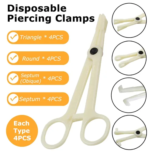 Miniatura 2 de 16 pinzas de plástico desechables, 4 tipos de abrazaderas de tabique, kit para piercing de oreja, nariz, pezón, lengua, para todos los piercings