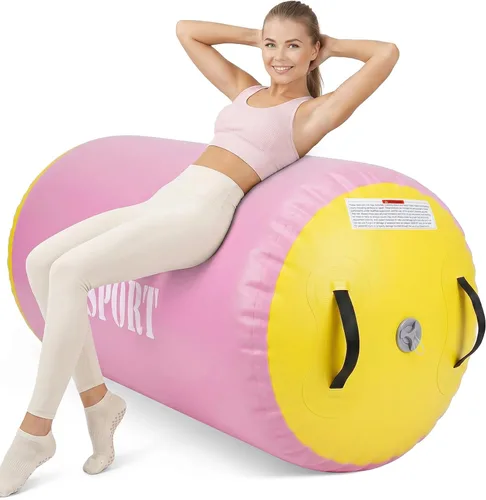 Miniatura 13 de Air Barrel - Barril de Aire Rodillo de Gimnasia para Entrenador de Flic Flac Hacia Atrás, Colchoneta de Aire con Bomba para Entrenamiento de Rosa +