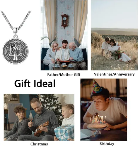 Miniatura 6 de DOTBJ Collar con colgante de cruz de San MiguelSan CristófaloSan BenitoSan PatricioJesús Amuleto de joyería para hombres y mujeres con cadena Rolo