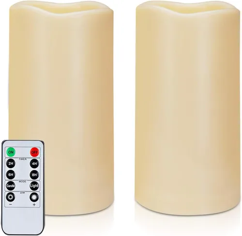 Amagic Velas sin llama impermeables de 3 x 6 pulgadas, velas a pilas con control remoto y temporizador, vela LED parpadeante para patio exterior,