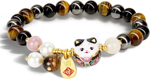 Pulsera de gato de la suerte Feng Shui, joyería de buena suerte para mujer, protección de riqueza y fortuna, pulseras de cristal de piedras