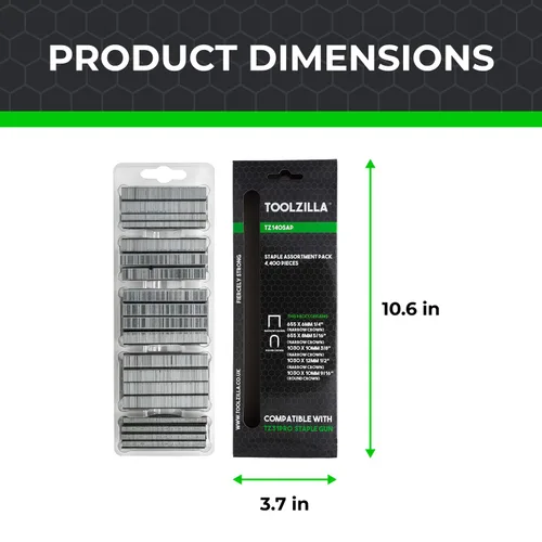 Miniatura 3 de TOOLZILLA Paquete surtido de grapas, 4,400 piezas, variedad para pistola de grapas y grapadora, incluyendo corona estrecha y corona redonda