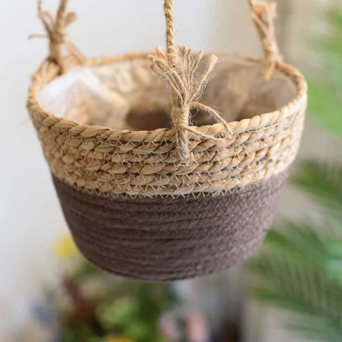 Miniatura 4 de WYSRJ - Maceta colgante de cuerda de yute de 8 pulgadas, cesta tejida para plantas, macramé, soporte para plantas, cestas de almacenamiento
