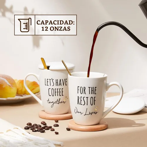 Miniatura 4 de AW BRIDAL Juego de 2 tazas de café únicas de cerámica para parejas recién comprometidas, 12 onzas, regalo de despedida de soltera para novia