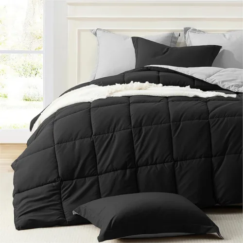 Homelike Moment Juego de Edredón Tamaño King Negro, Juego de Cama Tamaño King Ligero Reversible de Alternativa de Plumón Edredones de Cama Suaves