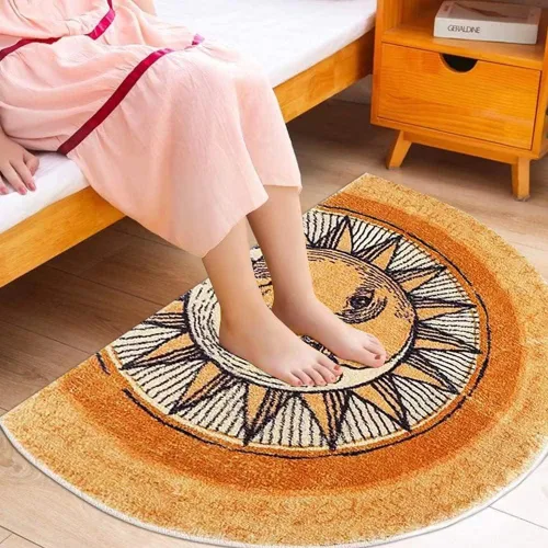 Miniatura 6 de Alfombras semicirculares de 31.5 x 47.3 pulgadas, alfombra de sol y luna, alfombra bohemia amarilla, alfombras antideslizantes de estilo tribal