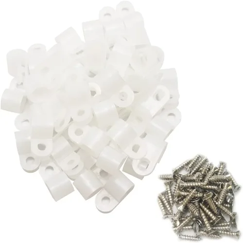 Miniatura 15 de Abrazadera para cable tipo R, abrazadera de cable de 1/2 pulgada, clips de sujeción de cable de montaje de tornillo de nailon con tornillos