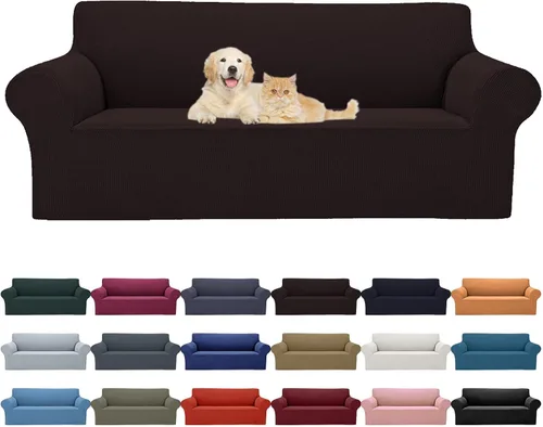 Miniatura 51 de Cupuamon Funda elástica para sofá de 1 plaza, funda protectora de muebles con parte inferior elástica de tela jacquard a cuadros pequeños para Beige
