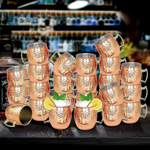 Miniatura 6 de LINALL Moscow Mule Tazas de Cobre - Juego de 24 Jarras de Acero Inoxidable Chapado en Cobre de 18oz, para Bebidas Frías (paquete de 24)