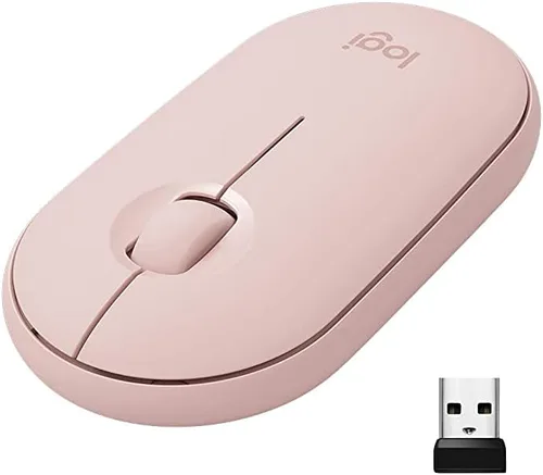 Logitech Pebble M350 - Mouse inalámbrico con Bluetooth o USB, silencioso y delgado con clic silencioso para iPad, laptop, laptop, PC y Mac, rosa