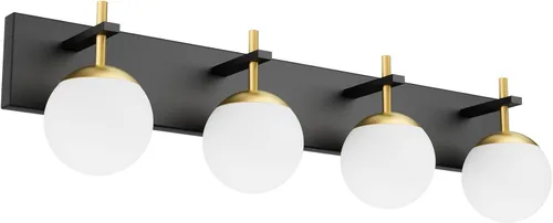 Miniatura 10 de Ralbay Lámpara de pared de baño negra mate, 2 luces, iluminación moderna de mediados de siglo, luz de tocador de globo de vidrio lechoso negro