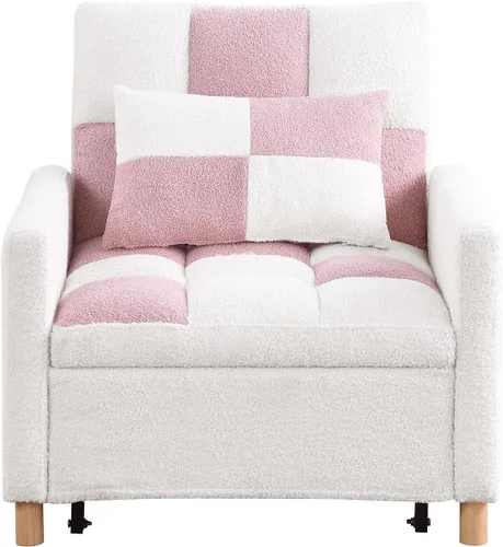 Miniatura 11 de Silla Cama Convertible 3 en 1, Sillón Sofá Cama Individual Multifuncional de Tela Teddy con Respaldo Ajustable, Silla Cama Reclinable Extraíble