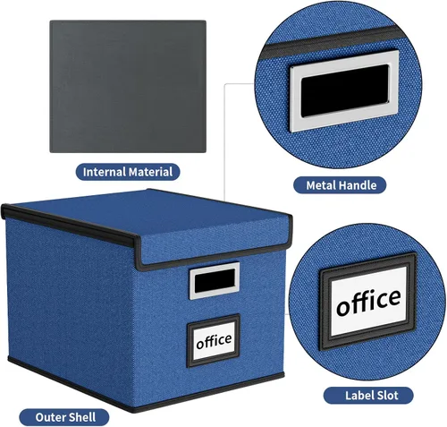 Miniatura 4 de Cajas Organizadoras de Archivos Decorativas para Oficina Almacenamiento de Documentos con Tapas, Cajas Coleccionables de Lino Portátiles para Azul