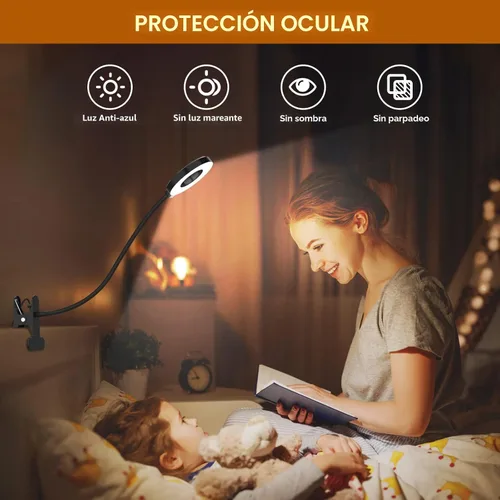 Miniatura 5 de Lámpara de escritorio iZELL, [3 modos de color y 10 niveles de brillo] luz LED de lectura con abrazadera, brazo flexible de silicona para libros