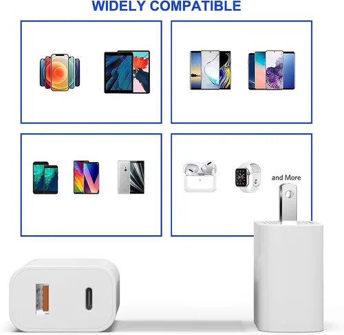 Miniatura 4 de Paquete de 4 bloques de cargador USB C, cargador de puerto USB-C y USB-A de 20 W, para i Phone 17/16/15/14/13/12/11/X/8, i Pad y más
