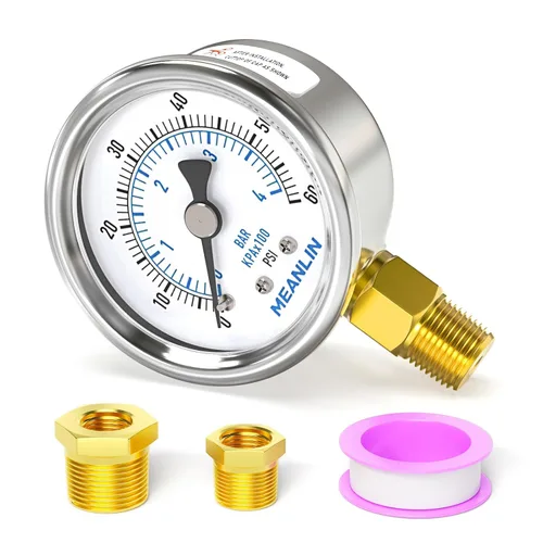 Miniatura 17 de MEANLIN MEASURE Medidor de presión en seco de acero inoxidable de 0 ~ 200 psi, esfera de cara NPT de 2 pulgadas, impermeable para compresor de aire