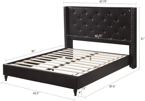 Miniatura 4 de Home Life Premiere Classics - Cama de plataforma de cuero marrón oscuro con clavos de 51 pulgadas de alto con cabecero de 51 pulgadas de alto, cama