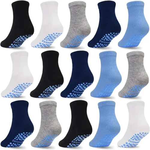 Tphon Calcetines para niños pequeños con pinzas para niños y niñas, calcetines antideslizantes para niños, 15 pares de calcetines de media