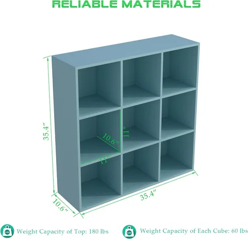 Miniatura 2 de OSCHF - Estantería de almacenamiento de 9 cubos, estantería de madera de 3 niveles con soporte en el suelo, estantería abierta para el hogar
