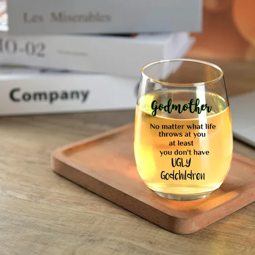 Miniatura 3 de JERIO Regalos para madrina, regalos para madrina de ahijado de ahijado, copa de vino de 15 onzas, cumpleaños, Navidad, regalo de madre para madrina