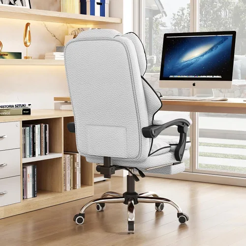 Miniatura 6 de Silla ejecutiva de oficina con respaldo alto, sillas de juegos para computadora, escritorio de cuero con reposapiés, trabajo ergonómico grande y Gris