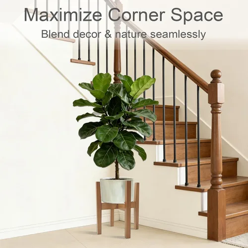 Miniatura 5 de Soporte de bambú natural para interiores, estante ajustable para plantas de interior que se adapta a macetas de 8 a 12 pulgadas, decoración moderna
