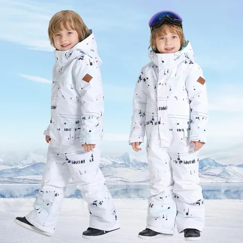 Miniatura 4 de Chaqueta de esquí para niños, trajes de esquí para niños y niñas, resistente al viento, cálido, ropa de esquí de una pieza, traje de nieve para niños