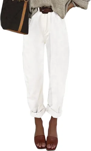 EVALESS Pantalones de mezclilla holgados de cintura alta para mujer, casuales, holgados, recortados, pantalones de mezclilla Y2K