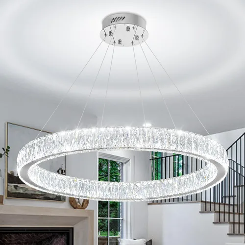 Miniatura 15 de Araña de Cristal LED Moderna Regulable de 8" Anillo Dorado Luminarias Colgantes para Isla de Cocina Comedor Sala de Estar
