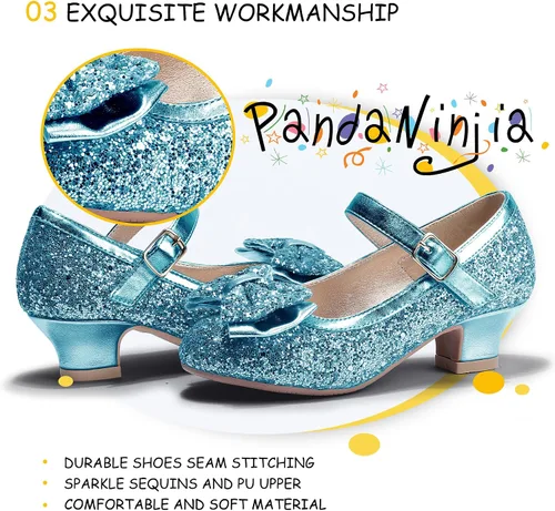 Miniatura 154 de PANDANINJIA Vestido de jada para niñas y niños pequeños, zapatos de princesa Mary Jane con tacones con lazo para fiesta, boda, boda