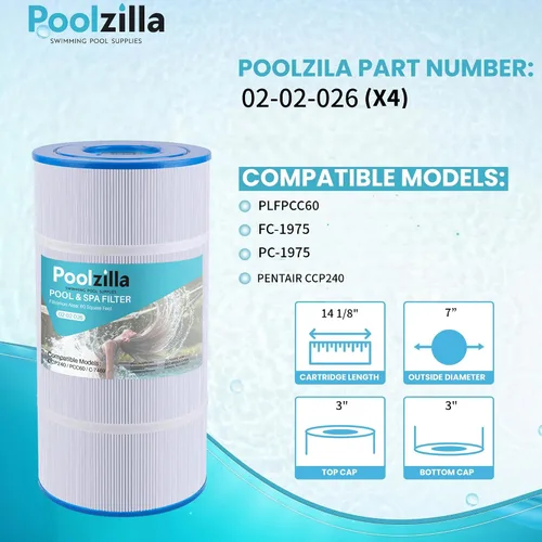 Miniatura 2 de Poolzilla Paquete de 4 filtros de repuesto para piscina PLFPCC60, Pleatco PCC60, Pentair CCP240, R173572, 178569, Unicel C-7469, Filbur FC-1975