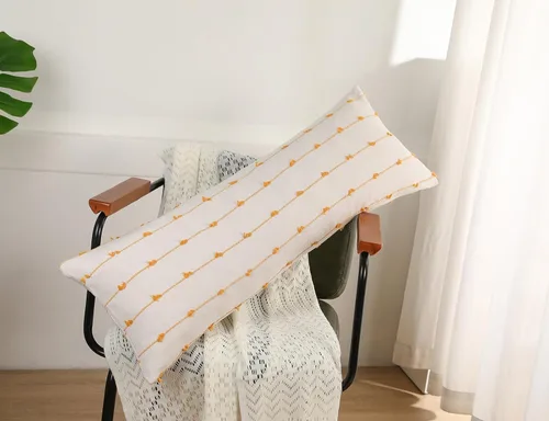 Miniatura 3 de NUYECY Funda de cojín lumbar larga de 14 x 36 pulgadas, patrón de rayas de algodón amarillo, bohemio, extra larga, decorativa, funda de cojín