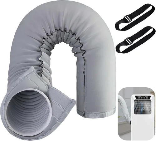 Miniatura 8 de RunNico Funda aislante de manguera de CA portátil, cubierta de manguera de aire acondicionado con 4 correas, fácil instalación de ventilación