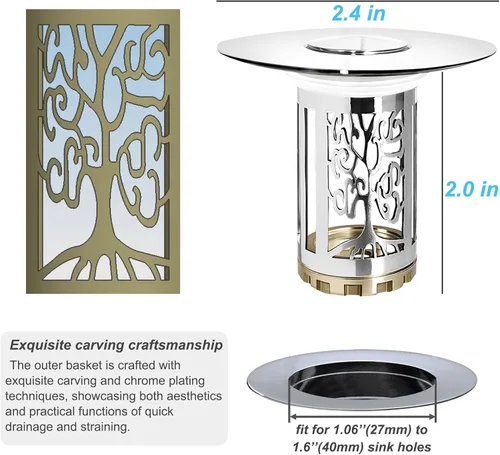 Miniatura 3 de BAOLSLS Tapón de drenaje para lavabo de baño, colador de drenaje para lavabo de baño con cesta recolectora de cabello emergente y extraíble