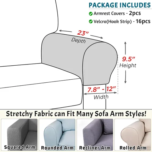 Miniatura 6 de Roytub Fundas para Reposabrazos de Sofá, Fundas para Brazos de Sofá, Funda Elástica para Reposabrazos para Sofás, Sillones, Loveseat, Sillón Gris