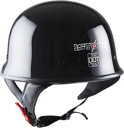 Miniatura 5 de 1Storm Casco de media cara para motocicleta, estilo alemán abierto, aprobado por DOT: HKY602 negro brillante Brillo negro
