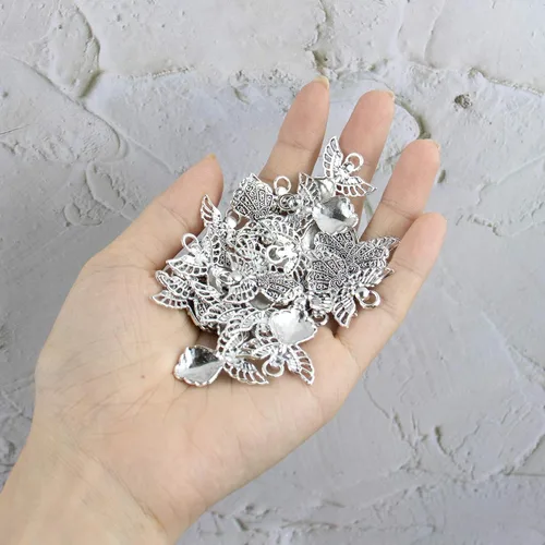 Miniatura 4 de AUEAR, Colgantes de plata antigua con dijes de ángel para hacer joyas de bricolaje, collar y pulsera
