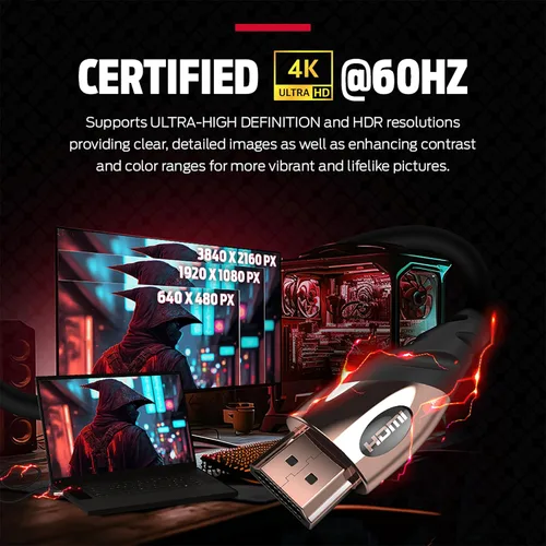 Miniatura 3 de Monster - Cable HDMI de oro rosa 4K UHD de 8 pies, ultra alta velocidad de 21 Gbps, 60/120 Hz, HDR, conectores chapados en oro de 24 quilates