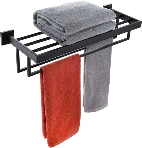 KOKOSIRI Toallero negro mate de 24 pulgadas, estante de toalla de baño con barras de toalla dobles SUS304 de acero inoxidable montado en la pared,